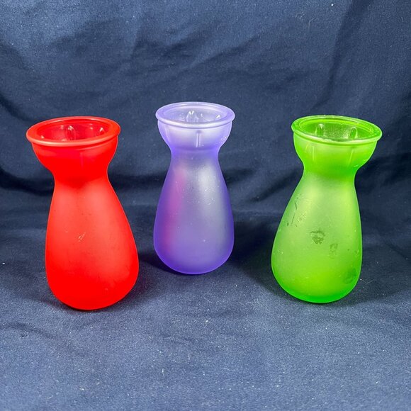 Other - Set Of 3 Frosted Glass Bud Vases - Red Purple & Green - Decorative Mini Vases Fo